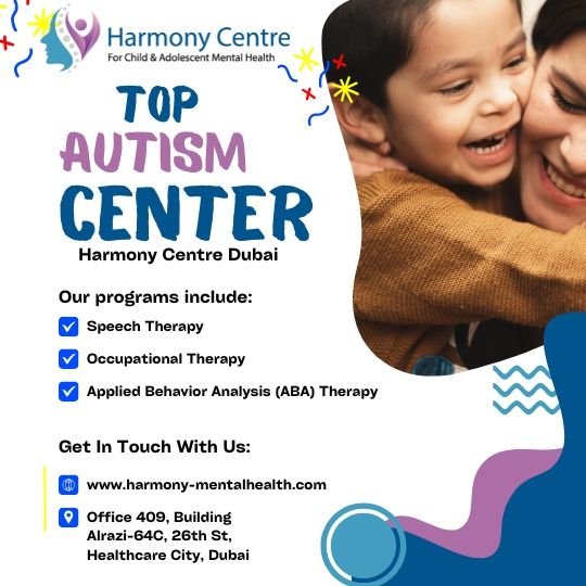 A therapist in Dubai working with a child during an autism therapy session at Harmony Centre for Child & Adolescent Mental Health.